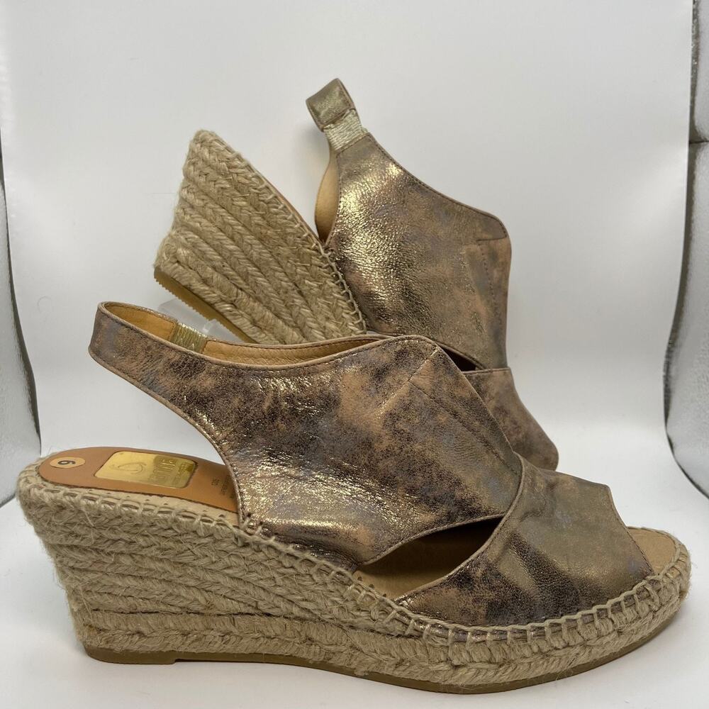 Kanna Shoes‎ Womens Size 9 40 Espadrille Wedge Sandals Metallic Leather Spain